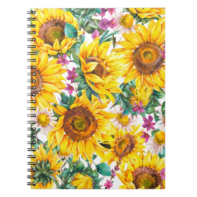 Cuaderno Sunflower acuarela verano vintage sin costuras (Frente)