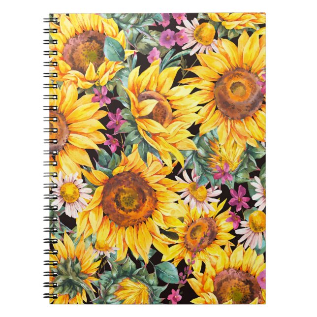 Cuaderno Sunflower acuarela verano vintage sin costuras (Frente)