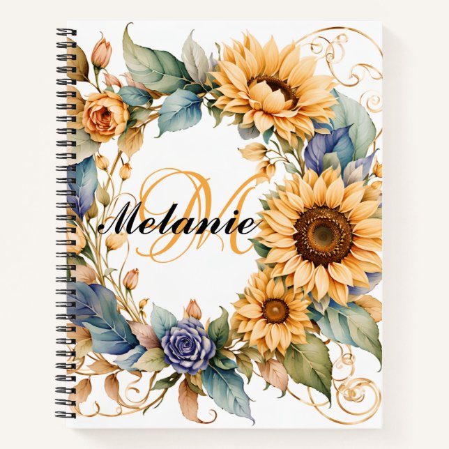 Cuaderno Sunflower acuático | Denominación floral y jarra d (Anverso)