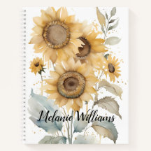 Sunflower color de agua elegante | Nombre personal