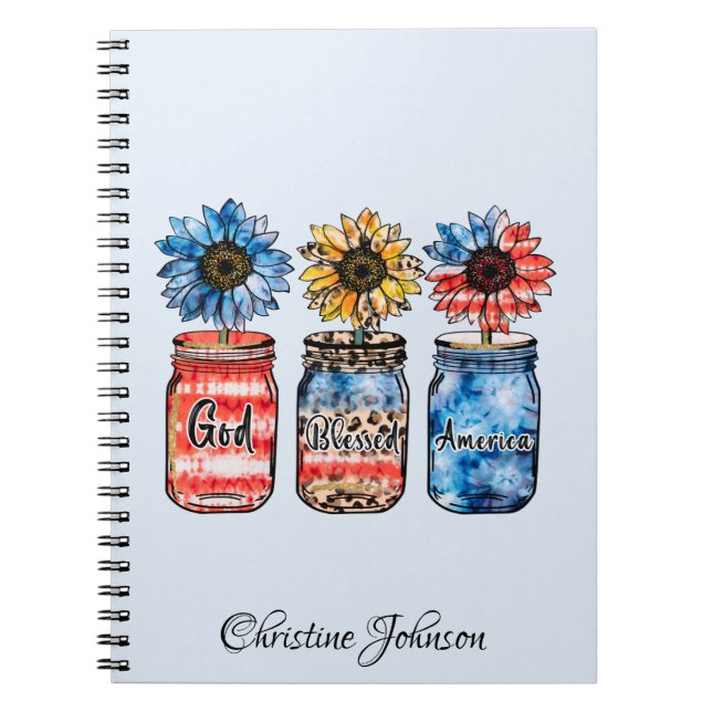Cuaderno Sunflower patriótico en jarras | Dios bendijo a Es (Frente)
