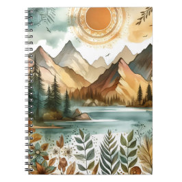 Cuaderno Sunny Rustic Boho Nature Pattern Mountain Lake