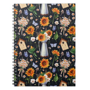 Cuaderno Sunny Rustic Watercolor Sunflowers Pattern
