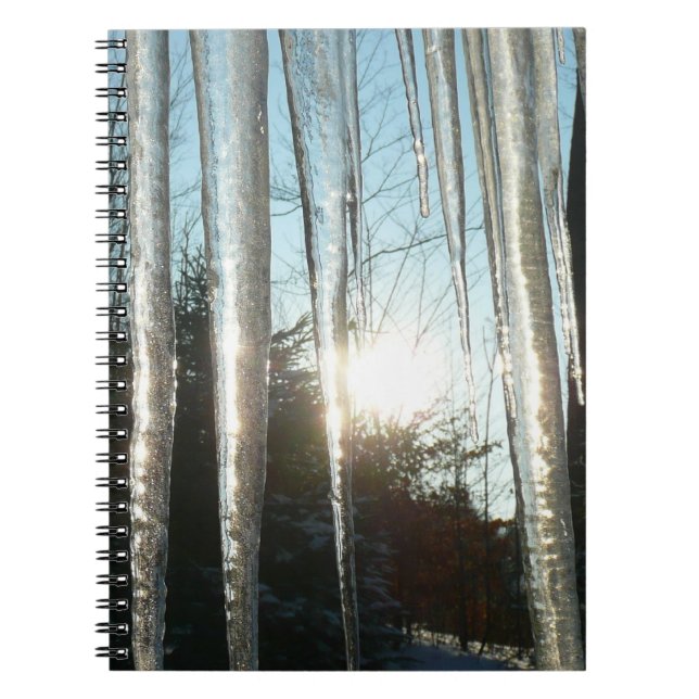 Cuaderno Sunrise Through Icicles Winter Nature Photography (Frente)