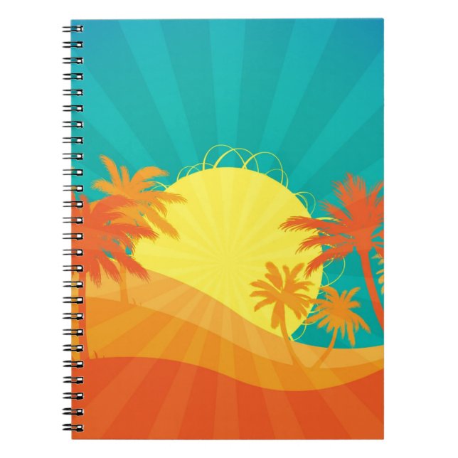 Cuaderno Sunset Beach diseño de surf tropical retro (Frente)