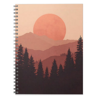 Cuaderno Sunset Mountain Forest Nature Illustration