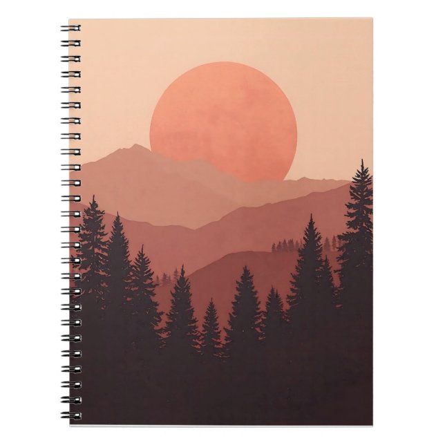 Cuaderno Sunset Mountain Forest Nature Illustration (Frente)