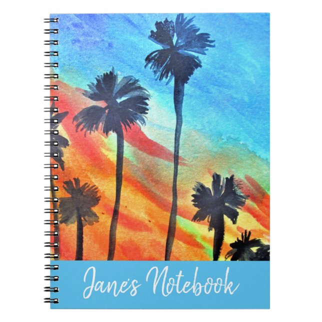 Cuaderno Sunset Palm Tree beach surf art (Frente)