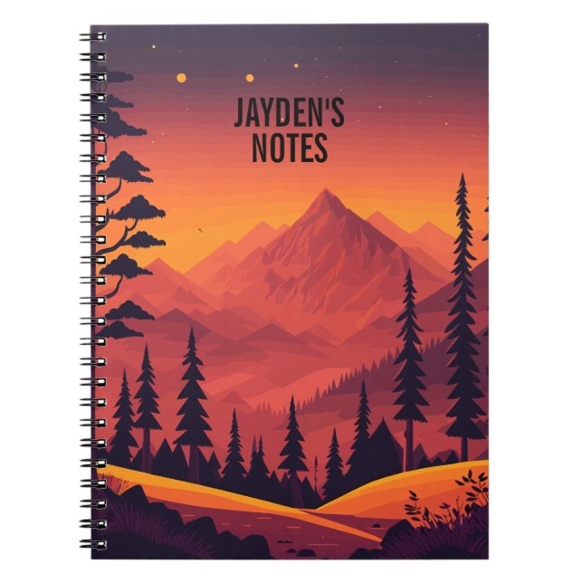 Cuaderno Sunset personalizado del paisaje montañoso (Frente)