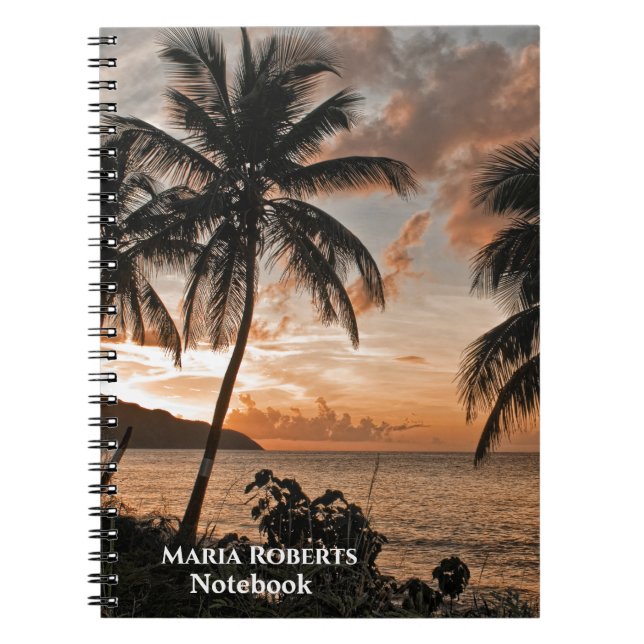 Cuaderno Sunset Tropical Beach Palm Trees Personalizadas (Frente)