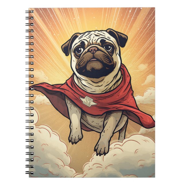 Cuaderno Superhéroe de pug donde las cuerdas y los poderes  (Frente)