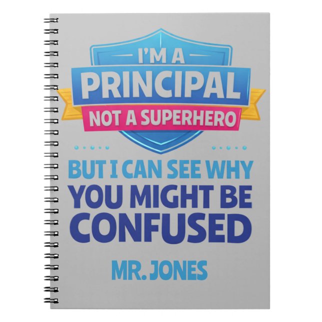 Cuaderno Superhéroe Divertido Director Hombre Personalizado (Frente)