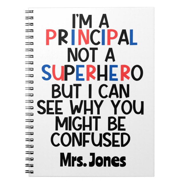 Cuaderno Superhéroe negro azul rojo principal personalizado (Frente)