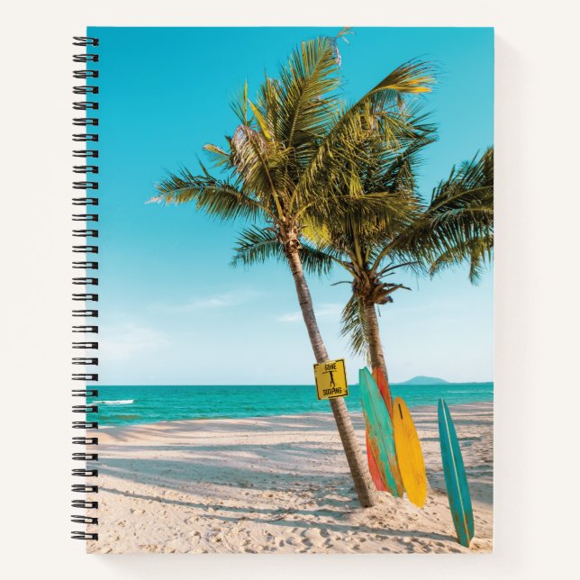 Cuaderno Surf board en la playa tirando almohada (Anverso)