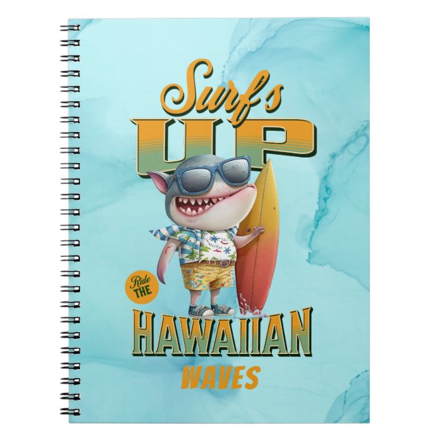 Cuaderno Surf de ola hawaiana con jerga de pidgin tiburón (Frente)