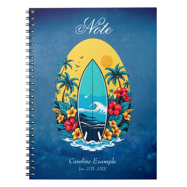 Cuaderno Surfboard elegante con flores tropicales exuberant (Frente)