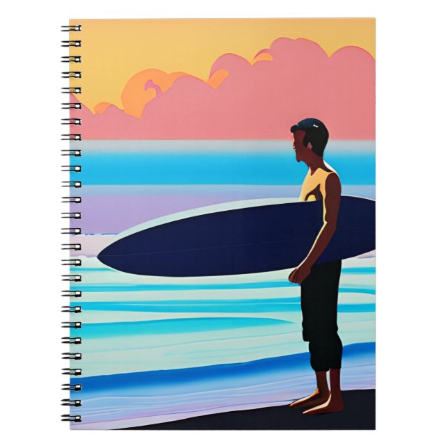 Cuaderno Surfista de pie en una playa al atardecer  (Frente)
