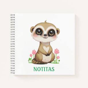Cuaderno Suricata linda y flores sobre blanco