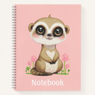 Cuaderno Suricata linda y flores sobre rosa