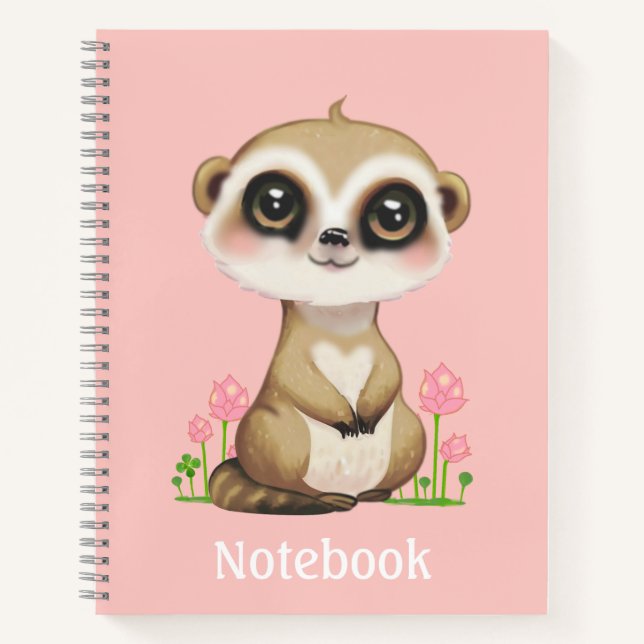 Cuaderno Suricata linda y flores sobre rosa (Anverso)