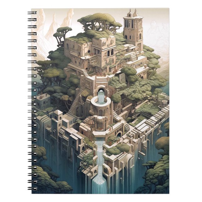 Cuaderno Surreal Geométrico paisaje de la ciudad Fantasía A (Frente)