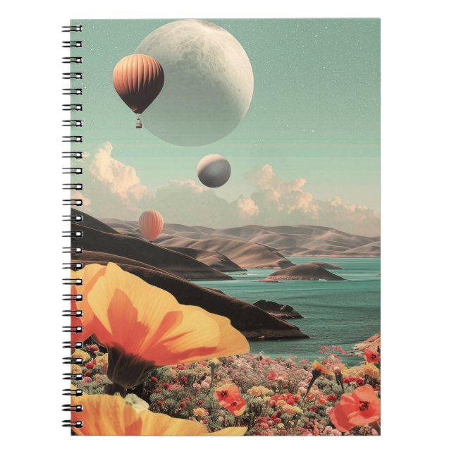Cuaderno Surreal Landscape with Air Balloons and Moon (Frente)