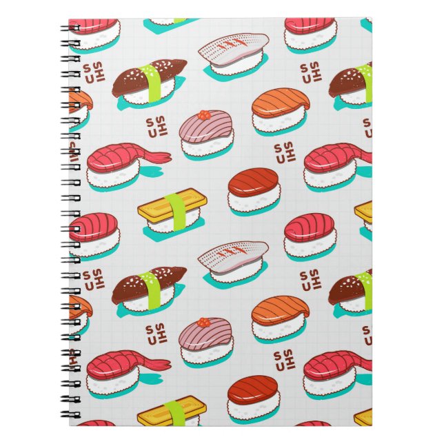Cuaderno Sushi de nigiri de época, patrón de doodle (Frente)