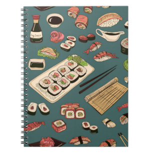 Cuaderno Sushi y rodillos de color sin fisuras, excelente