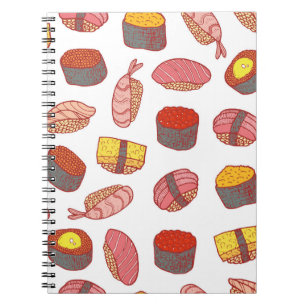 Cuaderno Sushi y rodillos sin fisuras. Doodle personalizado