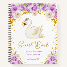 Cuaderno Swan Purple Gold Rosas Baby Shower Guest Book