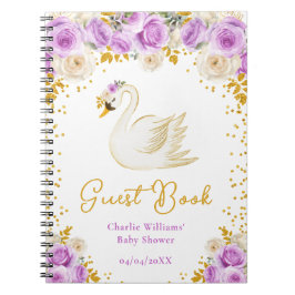 Cuaderno Swan Purple Gold Rosas Baby Shower Guest Book