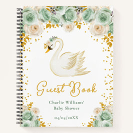 Cuaderno Swan Sage Green Gold Rosas Baby Shower Guest Book