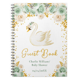 Cuaderno Swan Sage Green Gold Rosas Baby Shower Guest Book