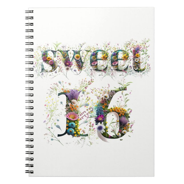 Cuaderno Sweet 16 Happy Birthday Wildflowers Text (Frente)