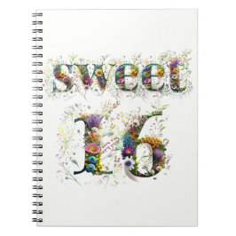 Cuaderno Sweet 16 Happy Birthday Wildflowers Text
