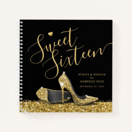 Cuaderno Sweet 16 Wshes Advice Black Gold Guest Book