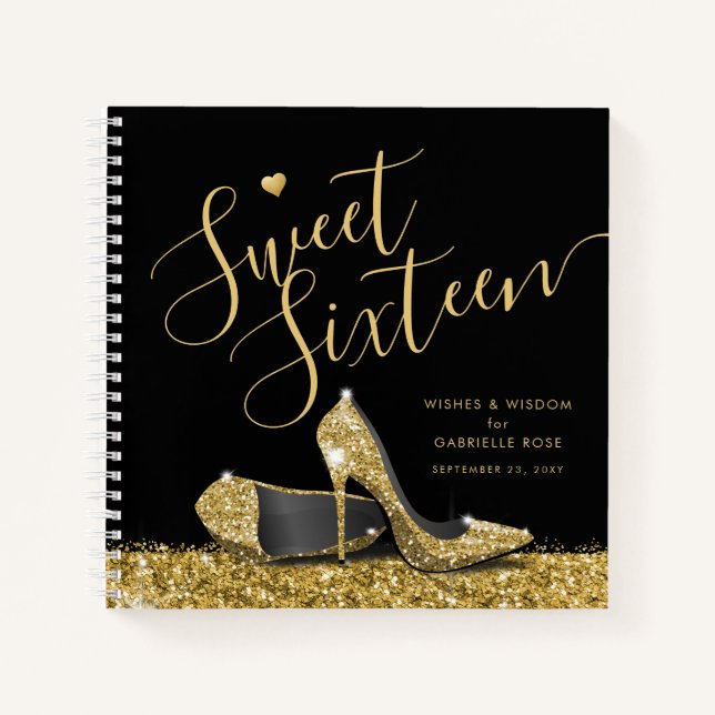 Cuaderno Sweet 16 Wshes Advice Black Gold Guest Book (Anverso)