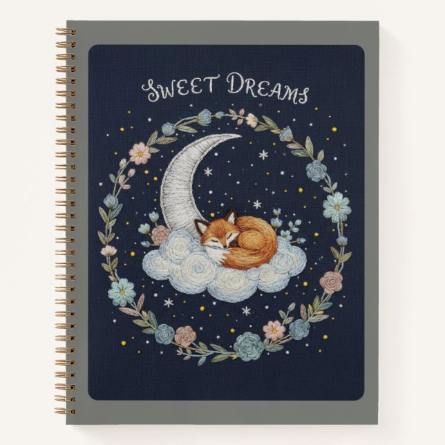 Cuaderno Sweet Dreams Embroidered Fox on Moon Journal (Anverso)