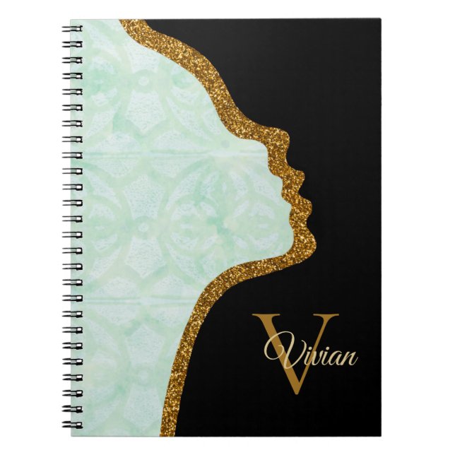 Cuaderno Sweet Mint Green Black And Gold Purpurina Face (Frente)