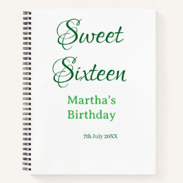 Cuaderno Sweet Sixteen green name date calligraphy boho ret