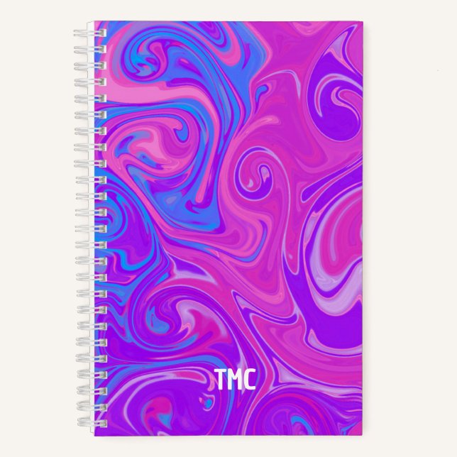 Cuaderno Swirl Marble Paint Artist INITIALS Pink Purple Fun (Anverso)