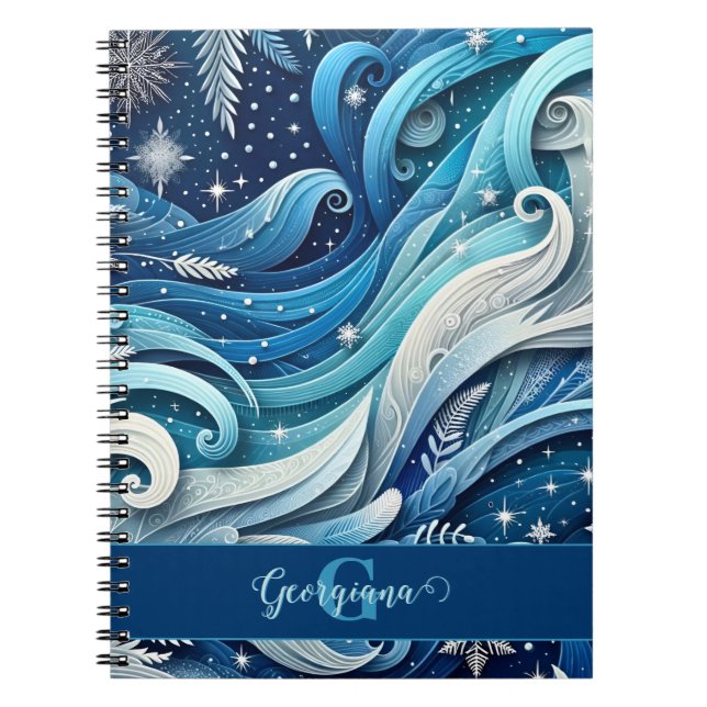 Cuaderno Swirls de invierno ondulado y azul y escarpado per (Frente)