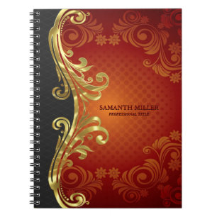 Cuaderno Swirls Personalizado Red Black And Gold Vintage