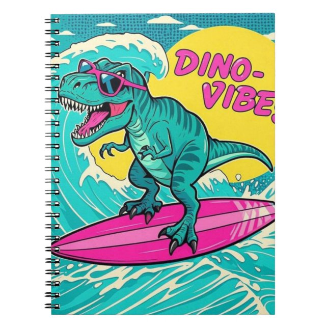 Cuaderno T-Rex llevando gafas de sol y montando un neón ros (Frente)