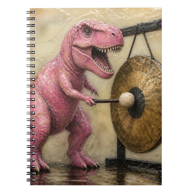 Cuaderno T-Rex rosa golpea un gong (Frente)