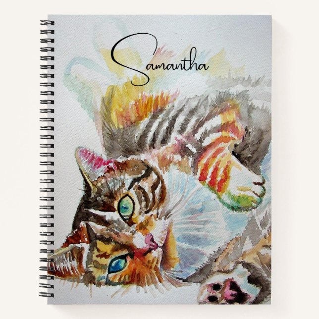 Cuaderno Tabby tabbies Cute Cat gatos acuarela Bloc de nota (Anverso)