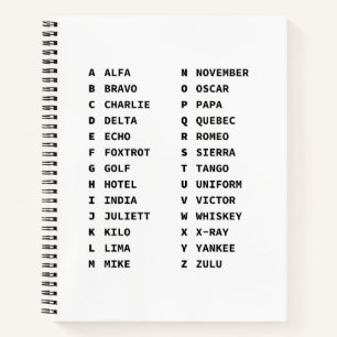 Cuaderno Tabla de alfabeto fonético de la OTAN