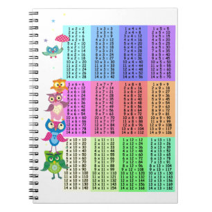 Cuaderno Tabla de multiplicación de los búhos del arco ir