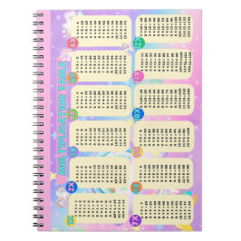 Cuaderno Tabla de multiplicación de unicornio arcoiris
