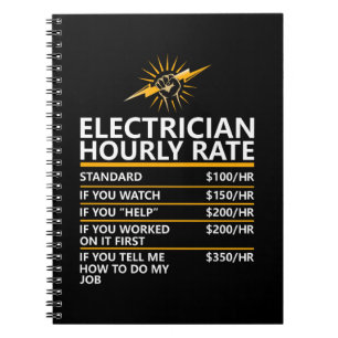 Cuaderno Tabla de tarifa por hora de electricista divertida